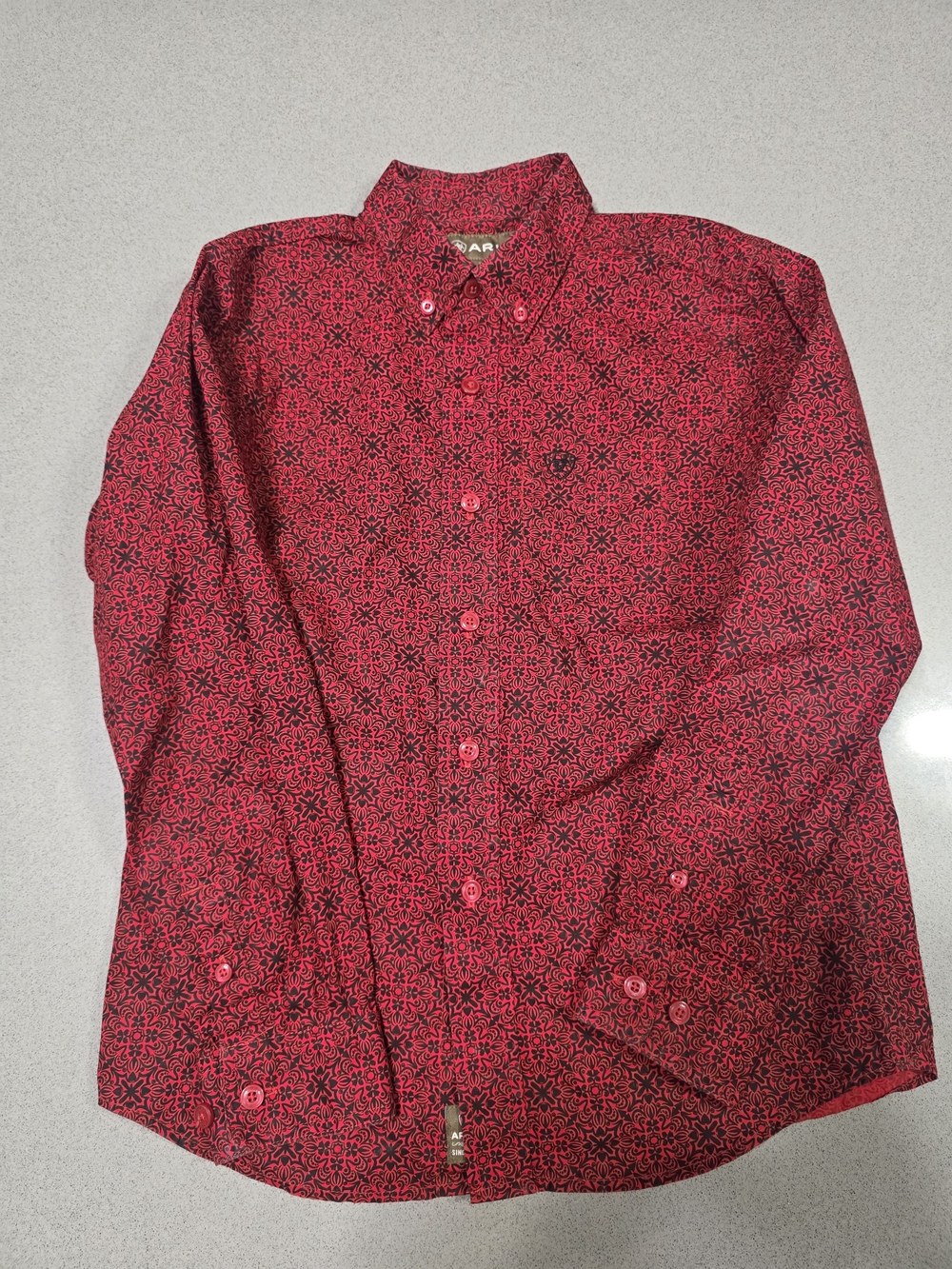 Ariat Red and Black Floral-Print Button-Down Shirt